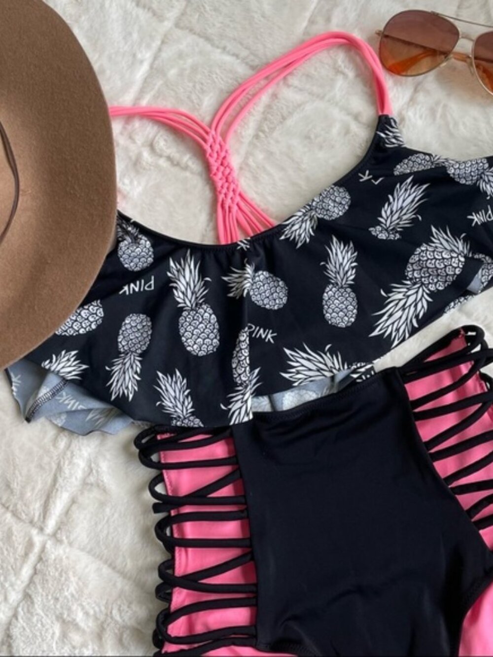 Victoria’s Secret PINK | Pineapple Racerback Flounce Bikini Top | Size Small